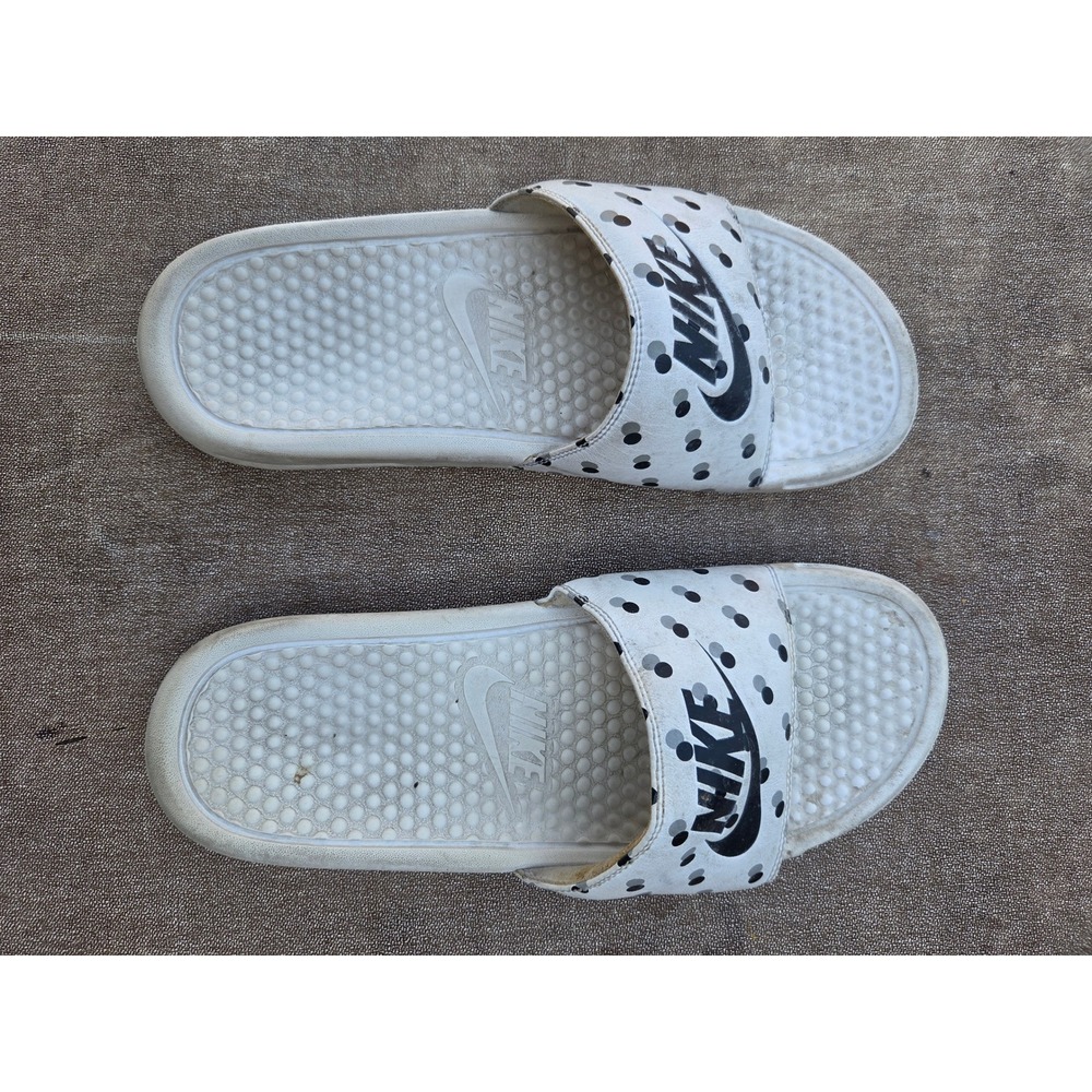 Nike Benassi JDI Slides White Black Polka Dot Sandals 343881-108 Mens 9